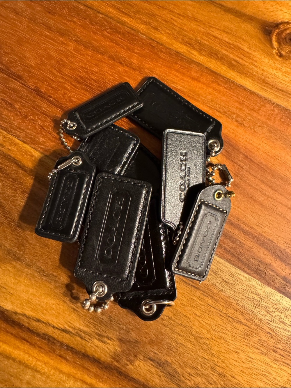 COACH Random 10 Black Leather Keychain Tag Set - Pack of Multiple Tags